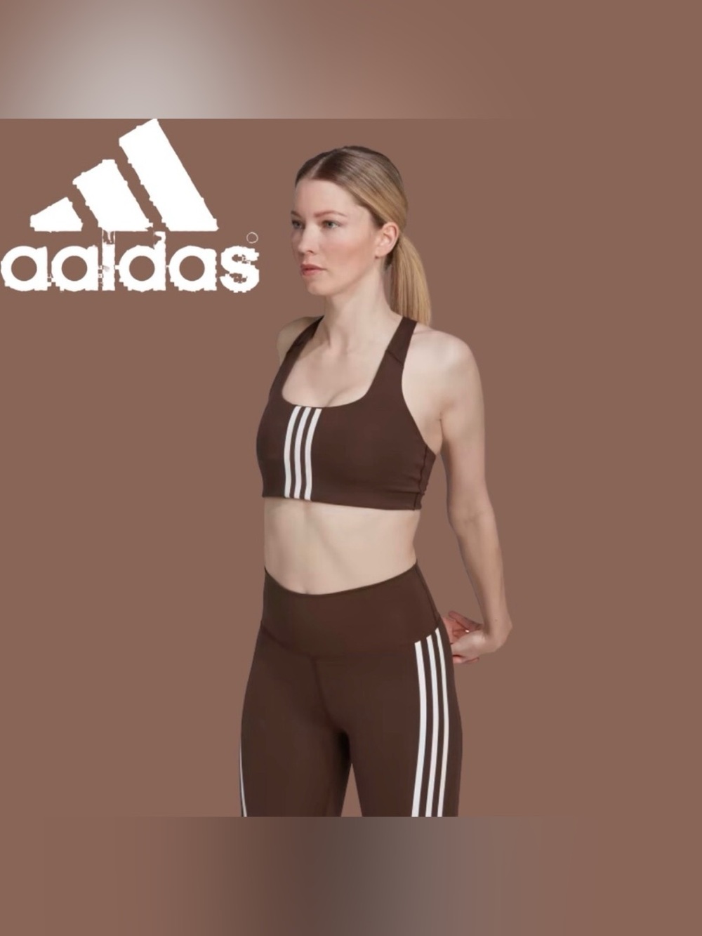 NWT Adidas Powerimpact Medium-Support Sports Bra - Brown/White - Size 2XSC